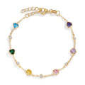 Bracelet Argent Zircone coloré, 11 Pierres jaune Plaqué or Coeur