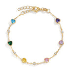 Bracelet Argent Zircone coloré, 11 Pierres jaune Plaqué or Coeur