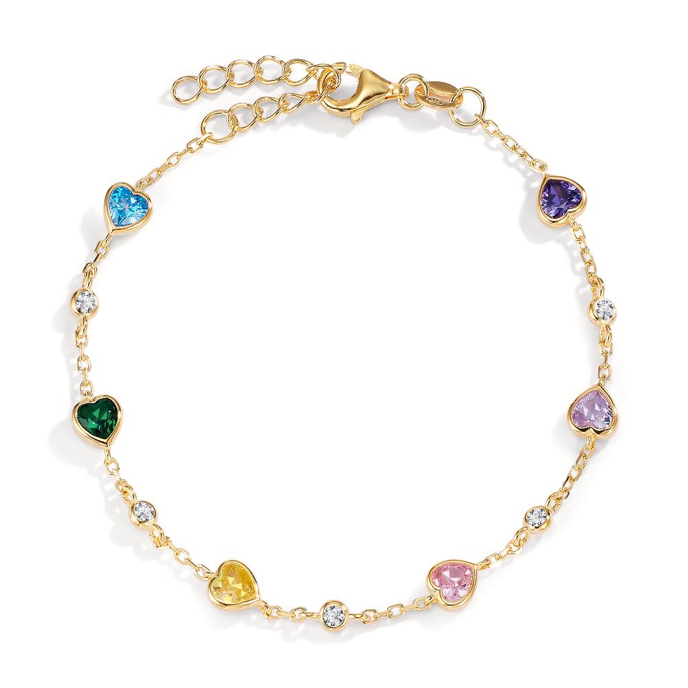 Bracelet Argent Zircone coloré, 11 Pierres jaune Plaqué or Coeur