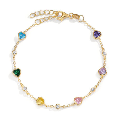 Bracelet Argent Zircone coloré, 11 Pierres jaune Plaqué or Coeur