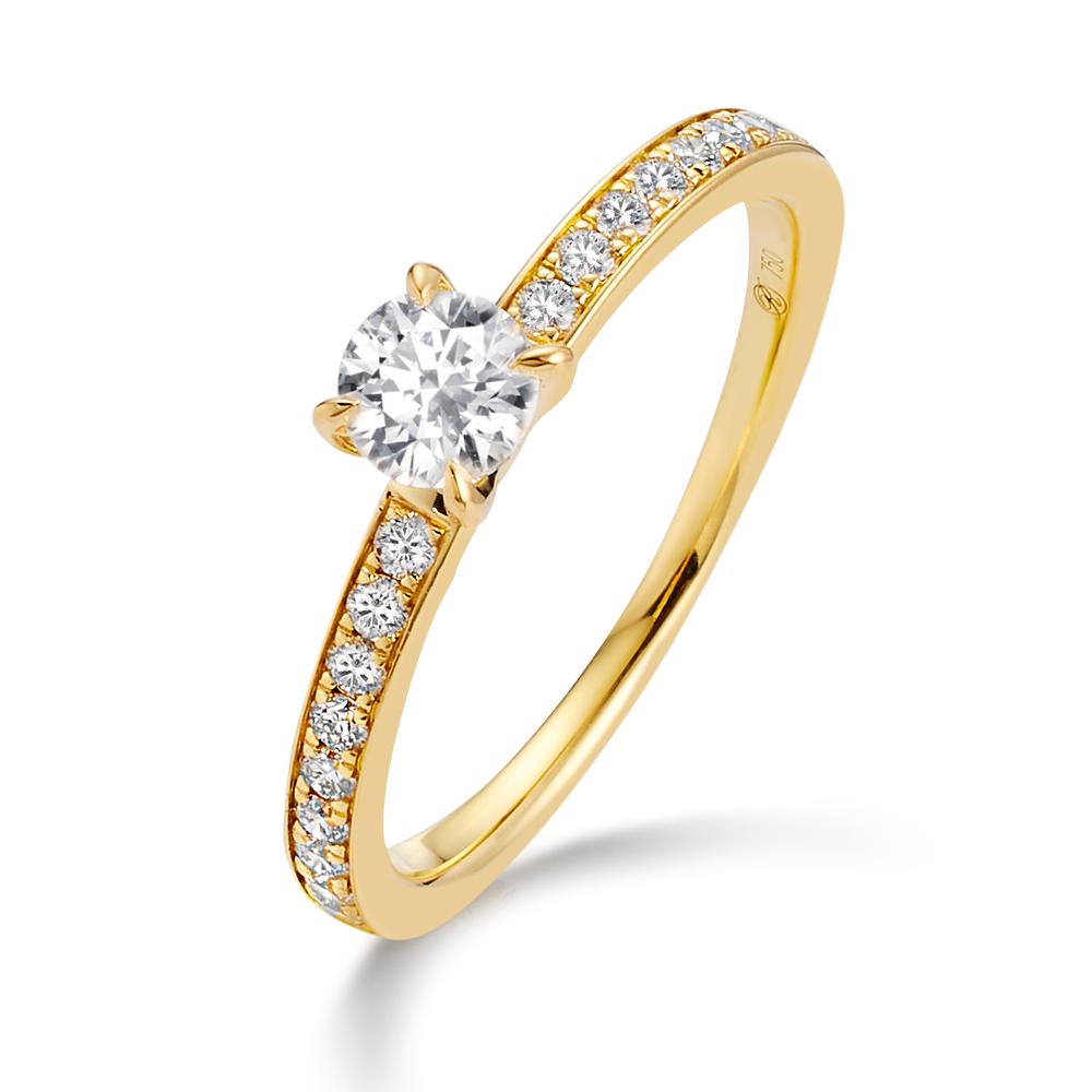 Bague solitaire Or jaune 18K Diamant blanc, 0.20 ct, 18 Pierres, brillant, w-si, Diamant blanc, 0.30 ct, brillant, w-si