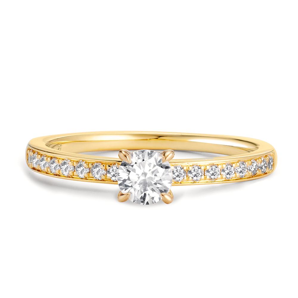 Bague solitaire Or jaune 18K Diamant blanc, 0.30 ct, brillant, w-si, Diamant blanc, 0.20 ct, 18 Pierres, brillant, w-si