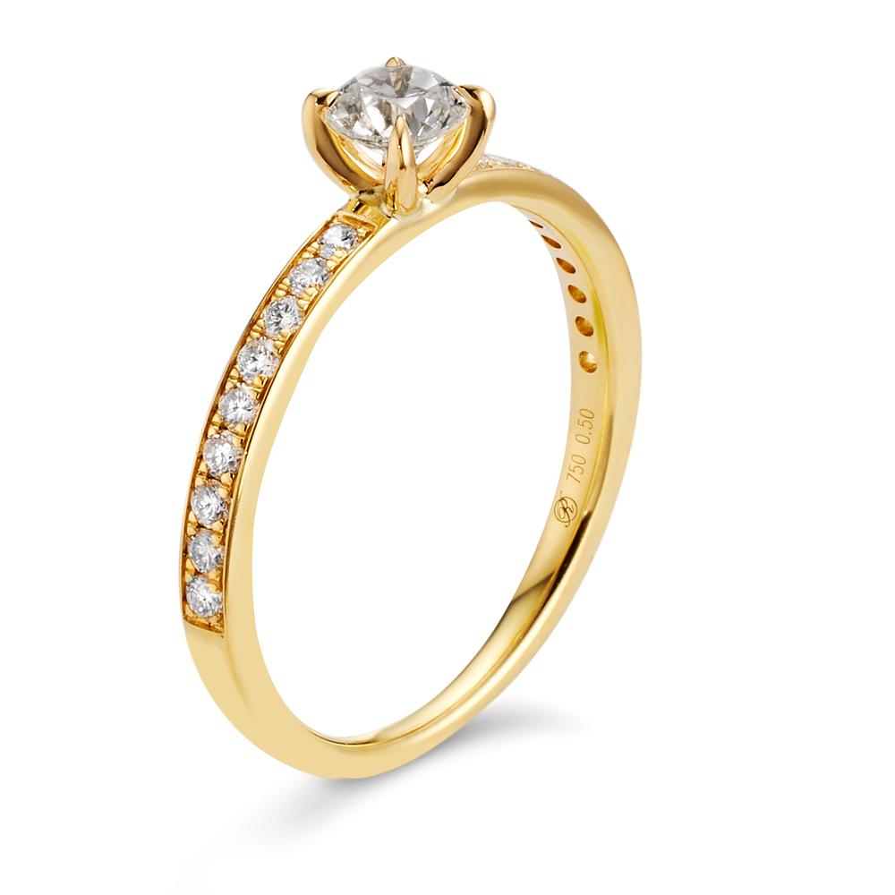 Bague solitaire Or jaune 18K Diamant blanc, 0.30 ct, brillant, w-si, Diamant blanc, 0.20 ct, 18 Pierres, brillant, w-si