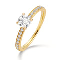 Bague solitaire Or jaune 18K Diamant 0.47 ct, brillant, w-si, Diamant 0.18 ct, 18 Pierres, brillant, w-si
