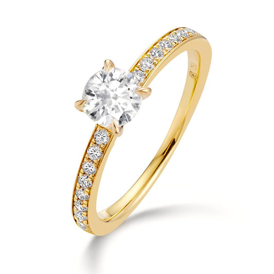 Bague solitaire Or jaune 18K Diamant 0.47 ct, brillant, w-si, Diamant 0.18 ct, 18 Pierres, brillant, w-si