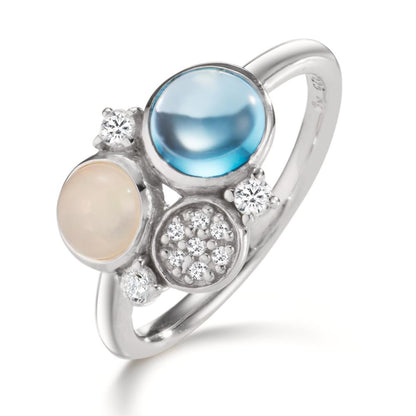Bague Argent Zircone, Topaze bleu, Opale Rhodié