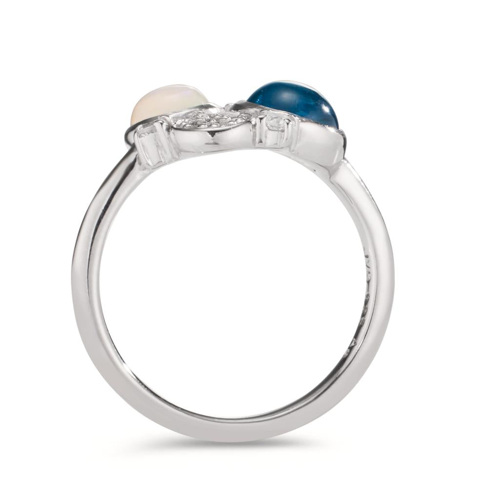 Bague Argent Zircone, Topaze bleu, Opale Rhodié