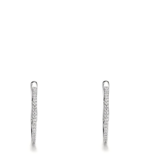 Créoles à charnières Or blanc 18K Diamant 0.185 ct, 50 Pierres, w-si