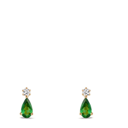 Clous d'oreilles Or jaune 18K Grenat vert, 2 Pierres, Diamant 0.05 ct, w-si