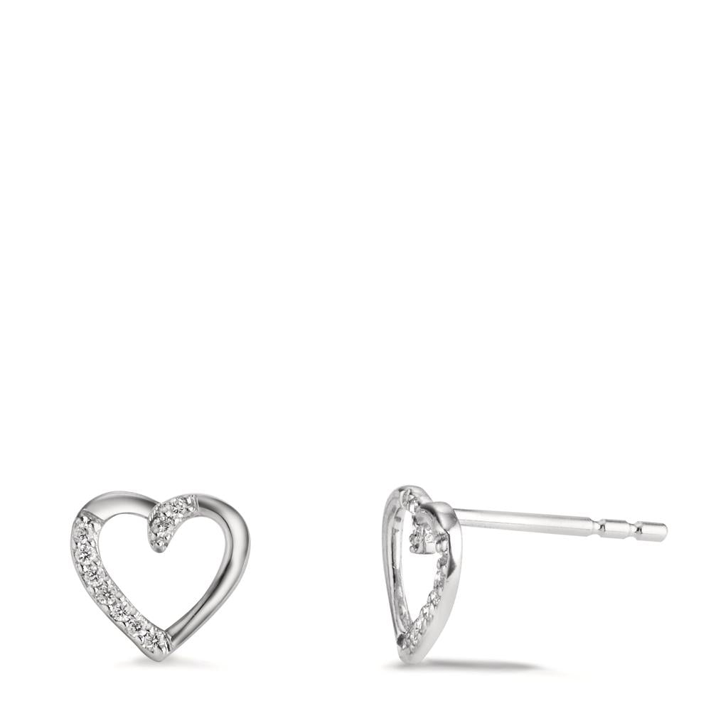 Clous d'oreilles Or blanc 18K Diamant 0.045 ct, 18 Pierres, w-si Coeur Ø7 mm