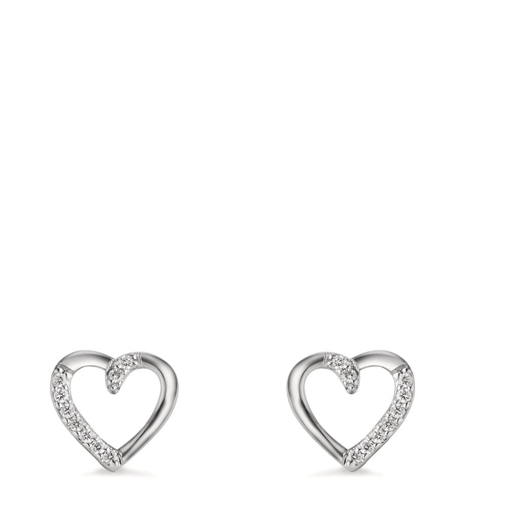 Clous d'oreilles Or blanc 18K Diamant 0.045 ct, 18 Pierres, w-si Coeur Ø7 mm