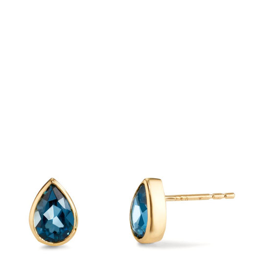 Clous d'oreilles Or jaune 18K Topaze London Blue 2 Pierres