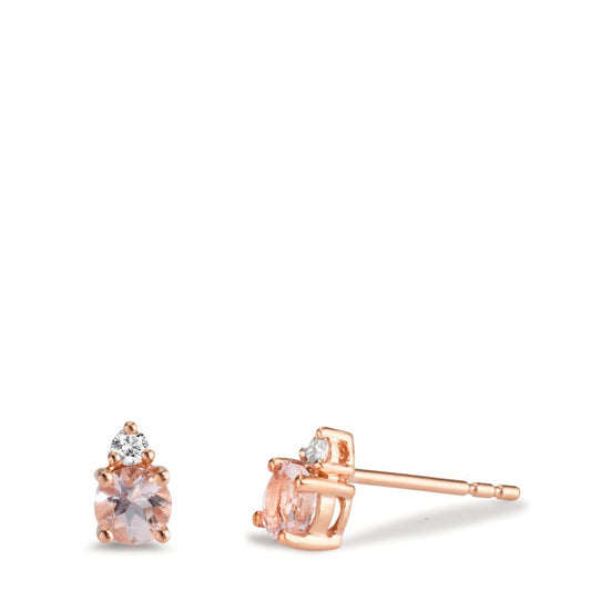 Clous d'oreilles Or rouge 18K Morganite rose, 2 Pierres, Diamant 0.05 ct, 2 Pierres, w-si