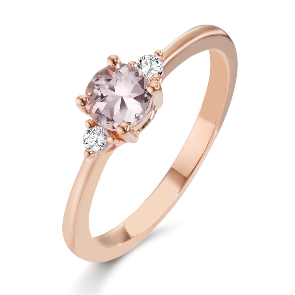 Bague Or rouge 18K Morganite rose, Diamant 0.065 ct, 2 Pierres, w-si