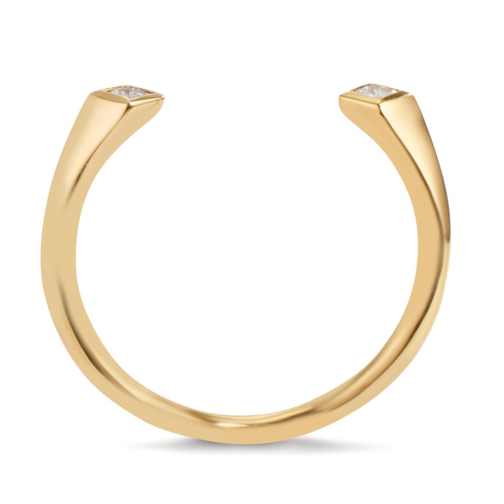 Bague Or jaune 18K Diamant 0.07 ct, 2 Pierres, carrée, w-si