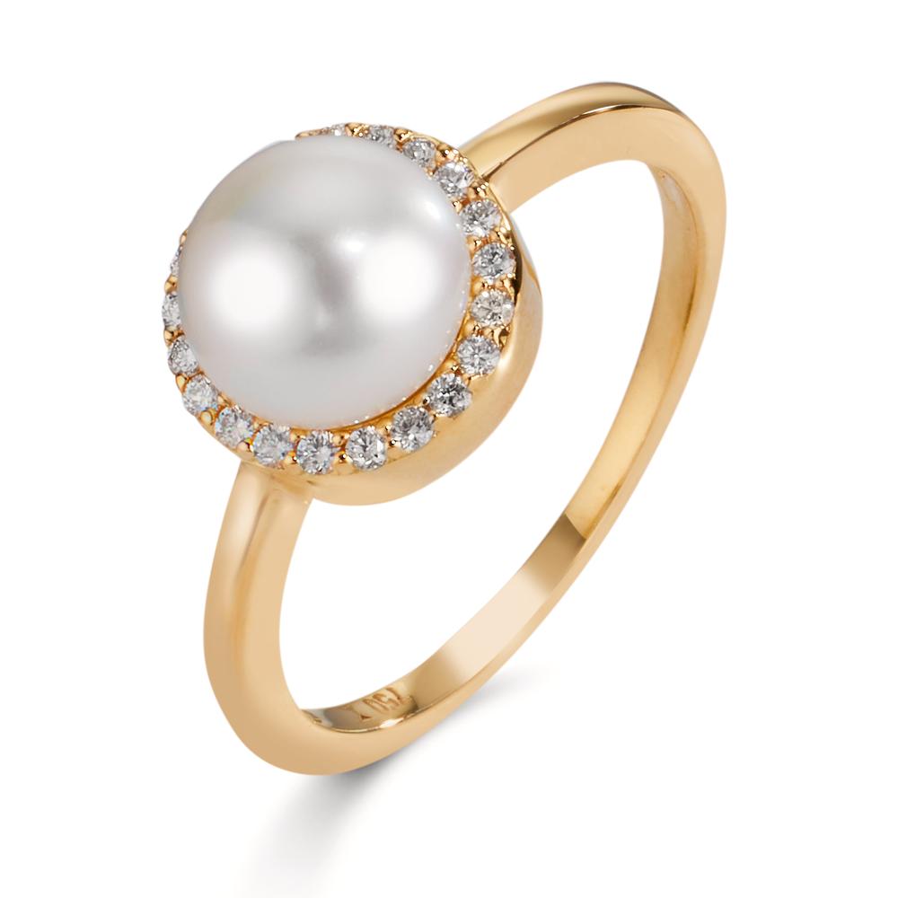 Bague Or jaune 18K Diamant 0.125 ct, w-si perle d'eau douce 7-7.5 mm