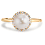 Bague Or jaune 18K Diamant 0.125 ct, w-si perle d'eau douce 7-7.5 mm