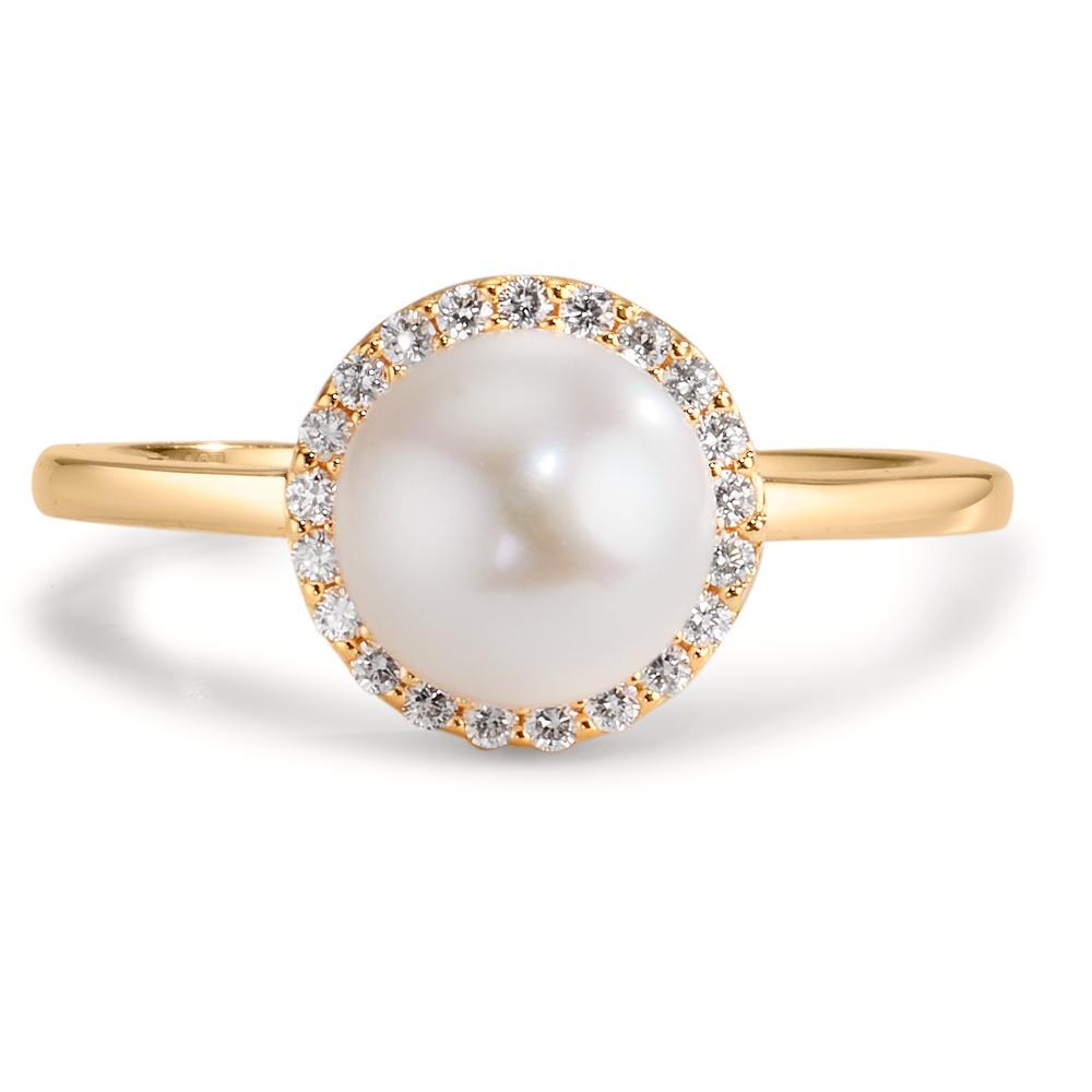 Bague Or jaune 18K Diamant 0.125 ct, w-si perle d'eau douce 7-7.5 mm