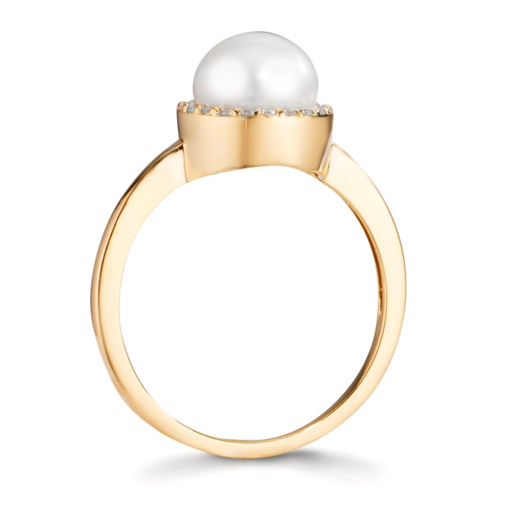 Bague Or jaune 18K Diamant 0.125 ct, w-si perle d'eau douce 7-7.5 mm