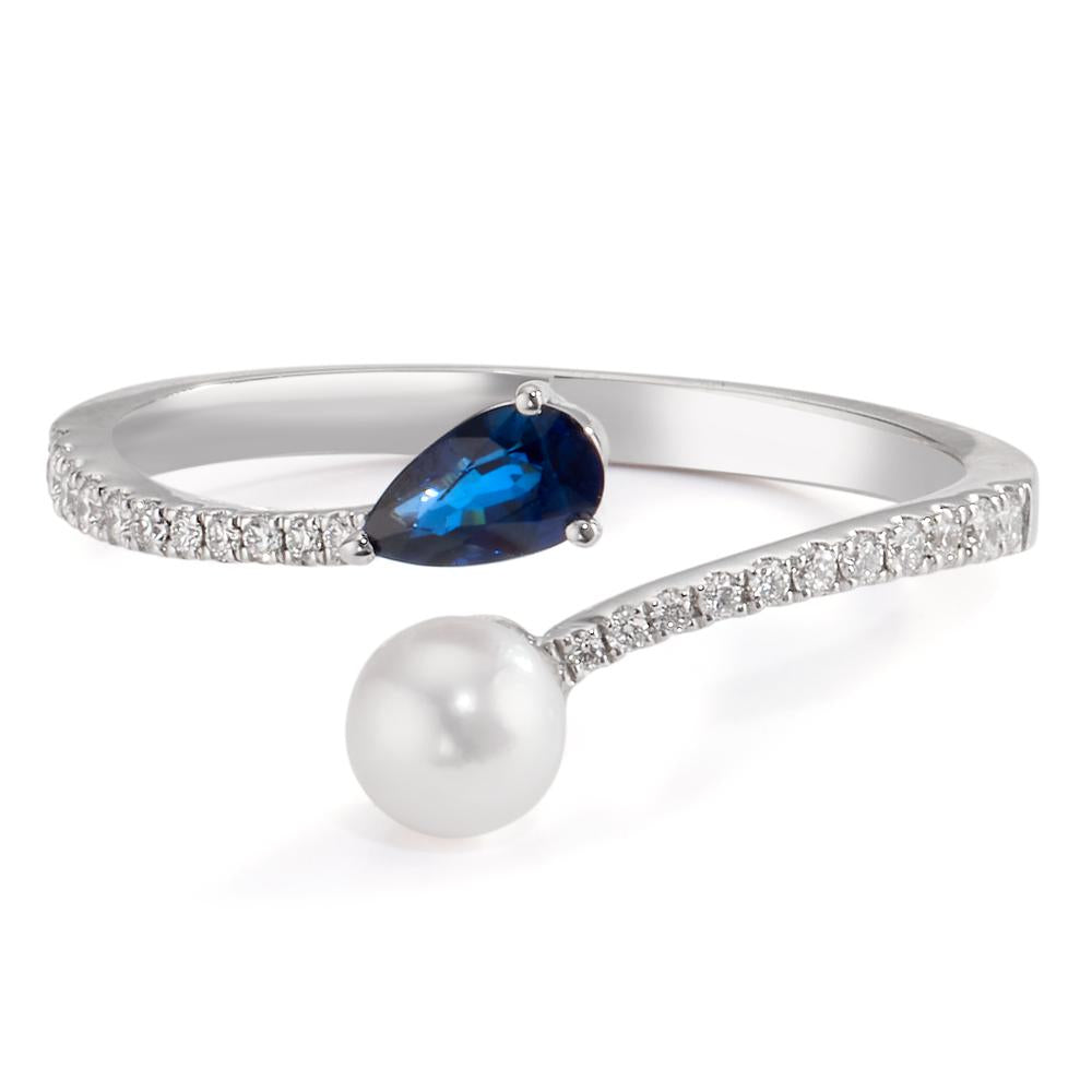 Bague Or blanc 18K Diamant 0.105 ct, w-si, Saphir perle Akoya 3.5-4 mm