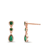 Pendant d'oreilles Argent Zircone vert, 6 Pierres rosé Plaqué or
