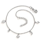 Chaînette de cheville Argent Zircone 4 Pierres Rhodié 22-25 cm