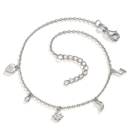 Chaînette de cheville Argent Zircone 4 Pierres Rhodié 22-25 cm