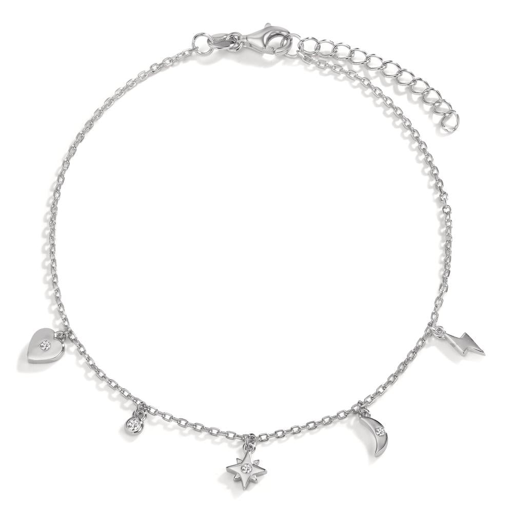Chaînette de cheville Argent Zircone 4 Pierres Rhodié 22-25 cm