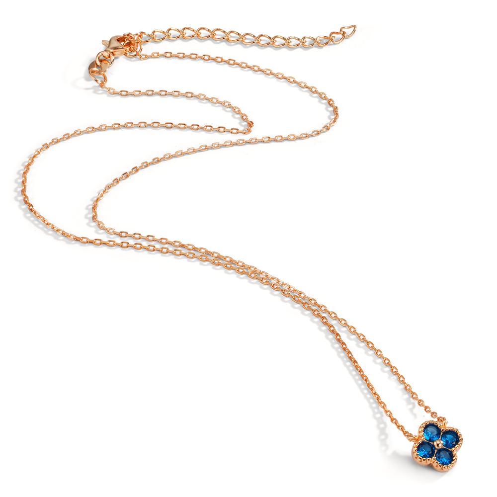 Collier Argent Zircone bleu saphir, 4 Pierres rosé Plaqué or Fleur 40-45 cm