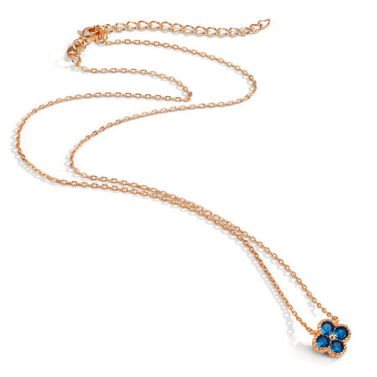 Collier Argent Zircone bleu saphir, 4 Pierres rosé Plaqué or Fleur 40-45 cm