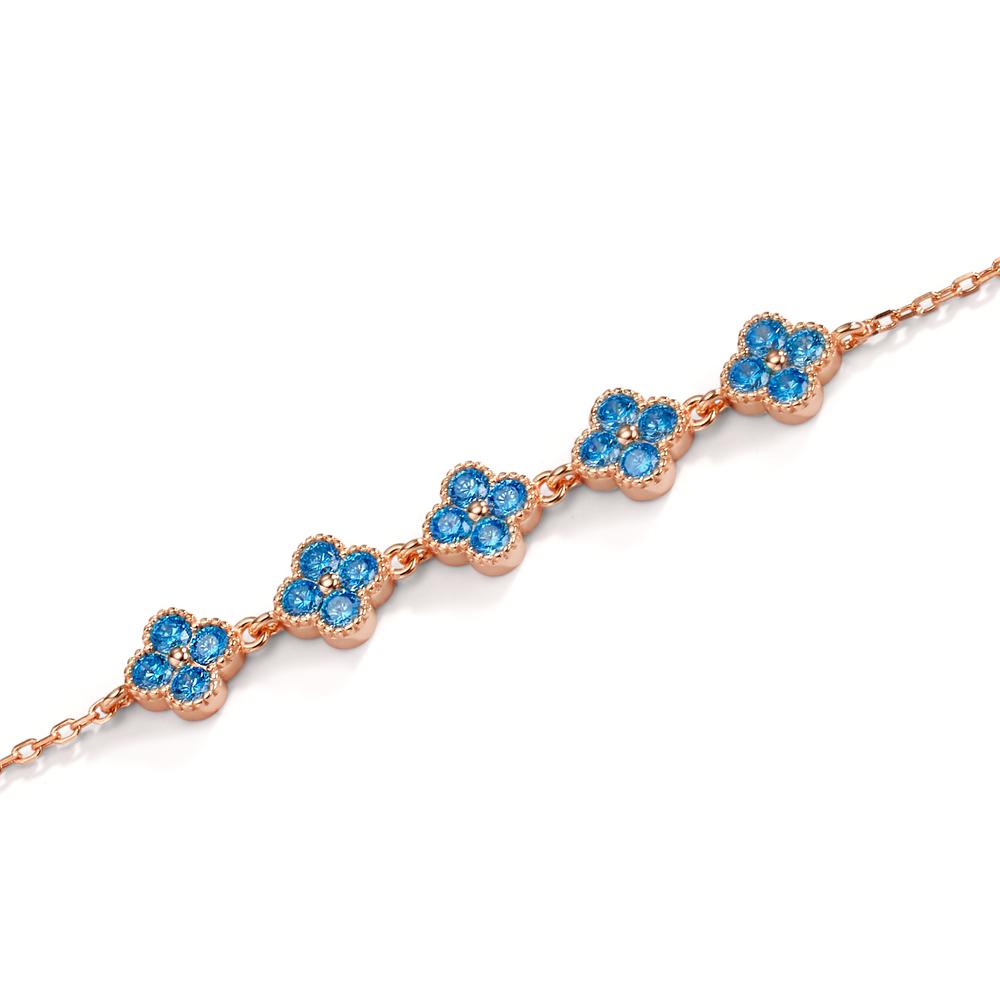 Bracelet Argent Zircone bleu clair, 20 Pierres rosé Plaqué or Fleur 16-19 cm