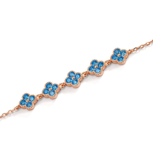 Bracelet Argent Zircone bleu clair, 20 Pierres rosé Plaqué or Fleur 16-19 cm
