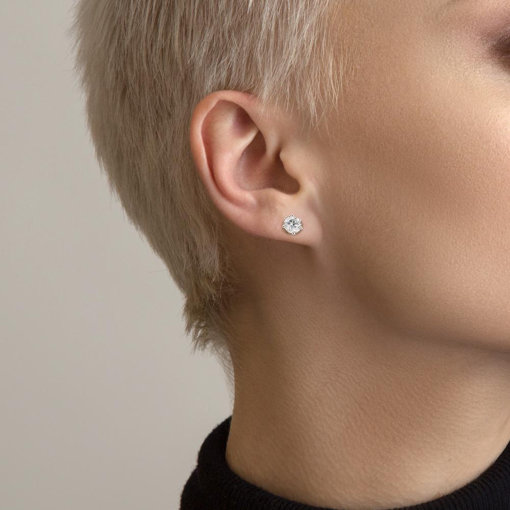 Clous d'oreilles Or blanc 18K Cultivé en laboratoire de diamant 1 ct, 2 Pierres, w-si Ø5.5 mm
