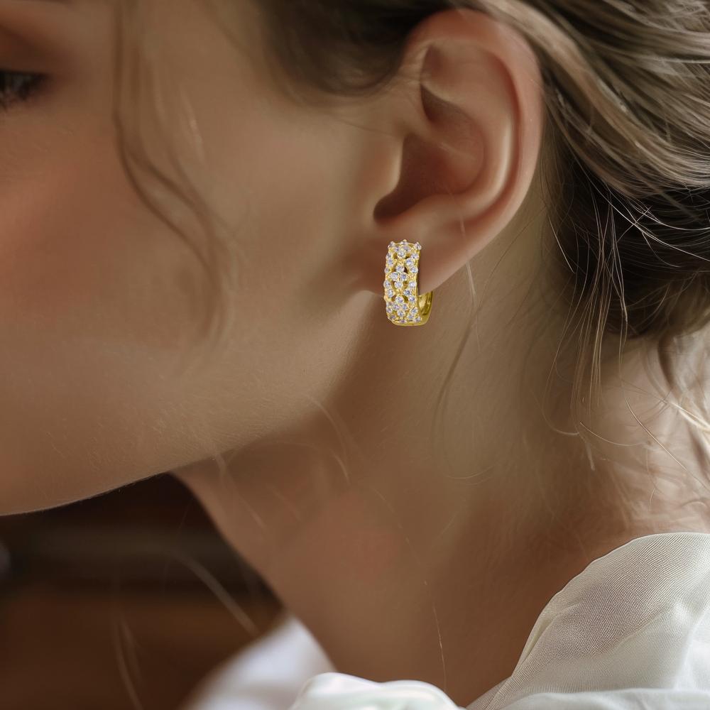 Créoles à charnières Argent Zircone jaune Plaqué or