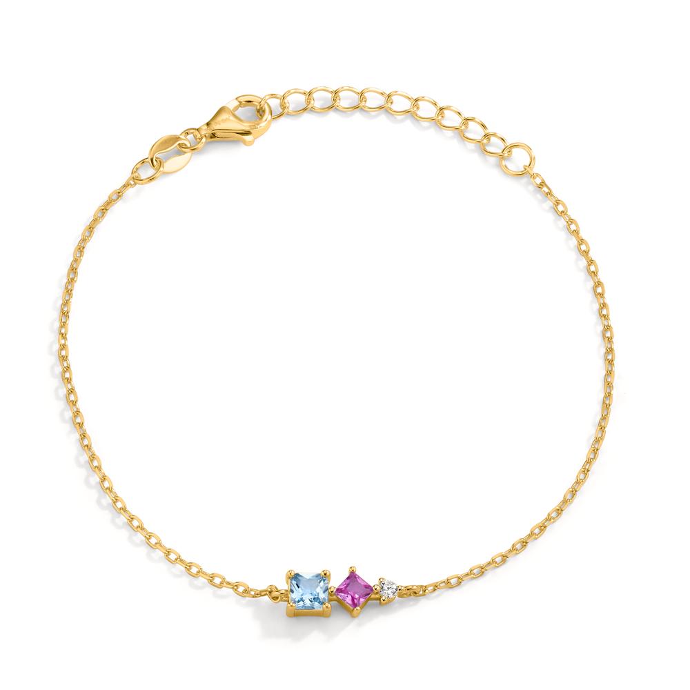 Bracelet Argent Zircone 3 Pierres jaune Plaqué or 16-19 cm