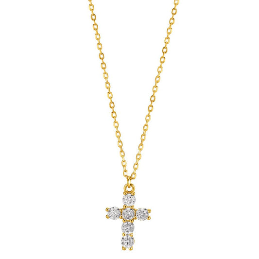 Collier Argent Zircone jaune Plaqué or Croix 40-45 cm