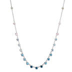 Collier Or blanc 18K Topaze 1.31 ct, 12 Pierres, Topaze London Blue 0.41 ct, 3 Pierres, Quartz 0.06 ct, 2 Pierres, Quartz rose 0.19 ct, 4 Pierres 40-45 cm