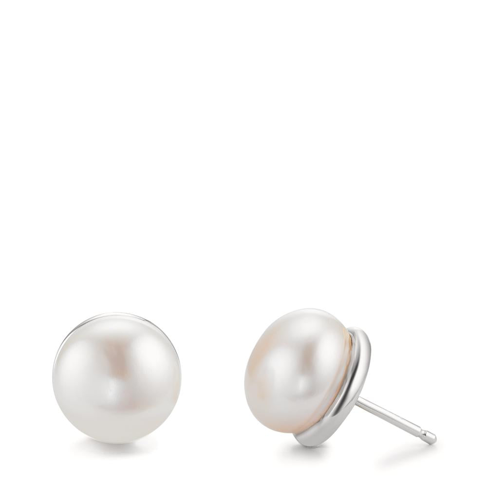 Clous d'oreilles Argent Rhodié perle d'eau douce, 2 Perles, 11 mm Ø11 mm
