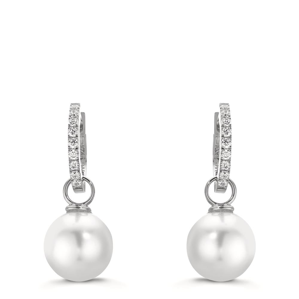 Créoles à charnières Argent Zircone 18 Pierres Rhodié [shining Pearls], 2 Perles, 10 mm