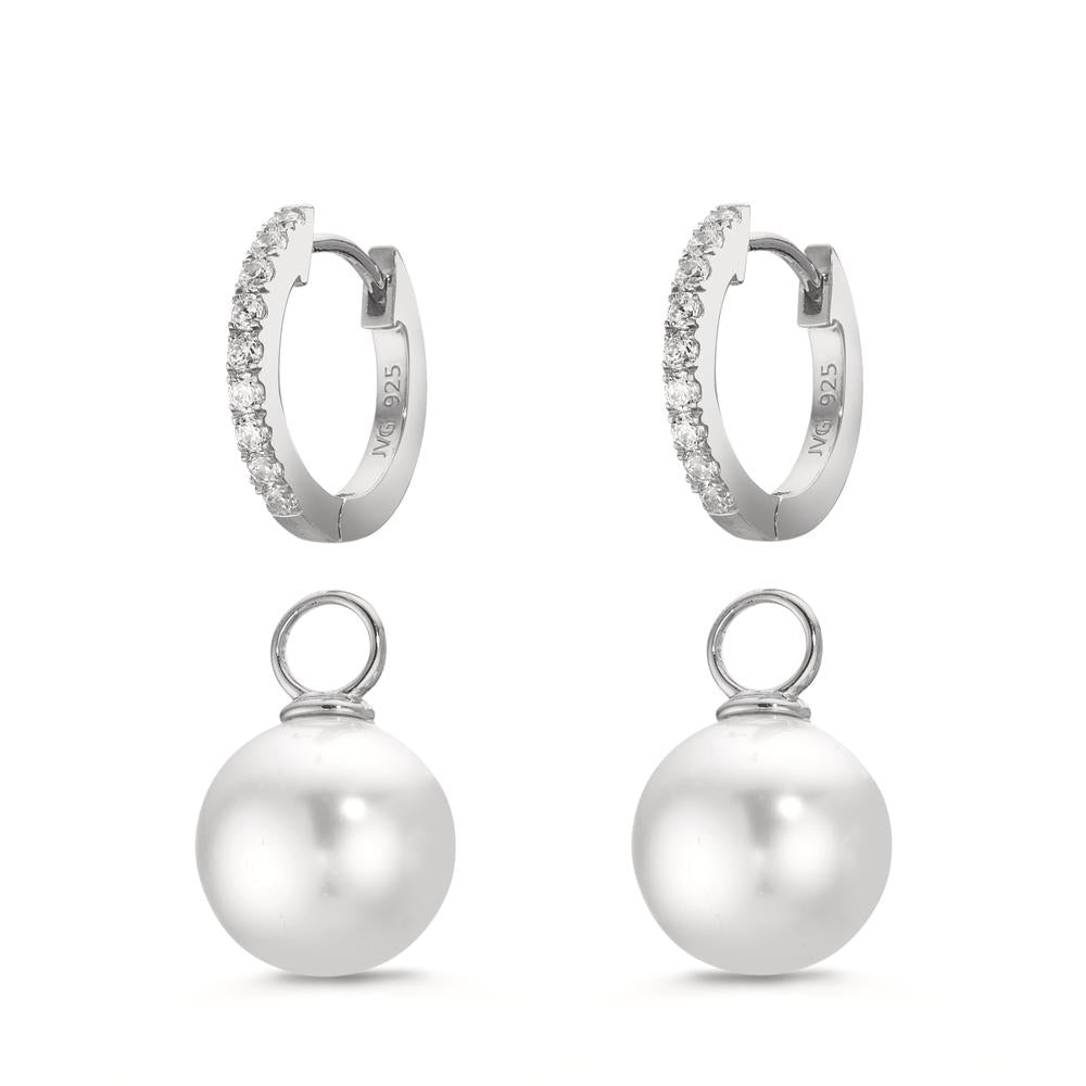 Créoles à charnières Argent Zircone 18 Pierres Rhodié [shining Pearls], 2 Perles, 10 mm