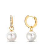 Créoles à charnières Argent Zircone 18 Pierres jaune Plaqué or [shining Pearls], 2 Perles, 10 mm