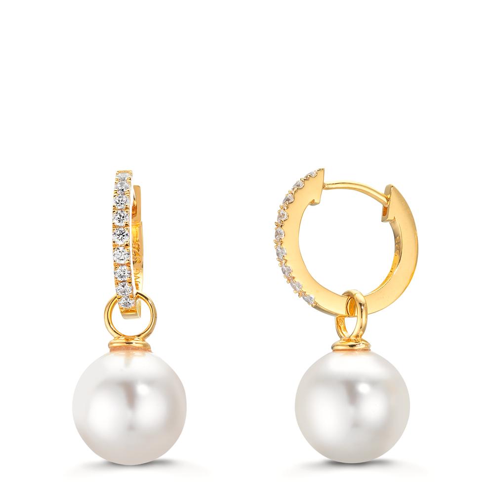 Créoles à charnières Argent Zircone 18 Pierres jaune Plaqué or [shining Pearls], 2 Perles, 10 mm