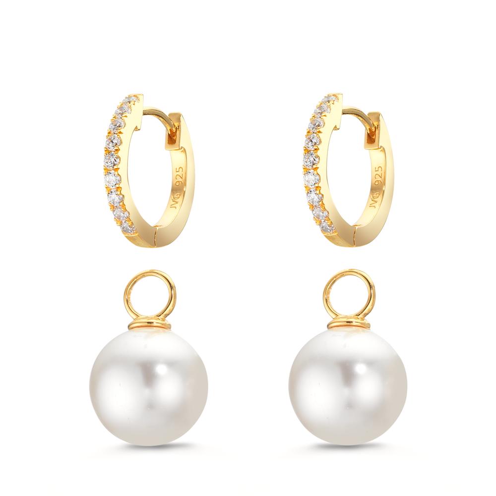 Créoles à charnières Argent Zircone 18 Pierres jaune Plaqué or [shining Pearls], 2 Perles, 10 mm