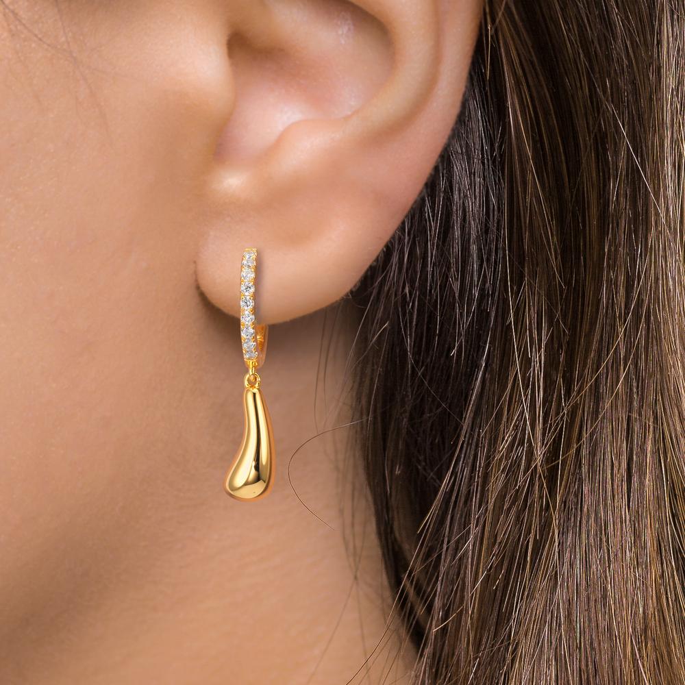 Créoles à charnières Argent Zircone 18 Pierres jaune Plaqué or