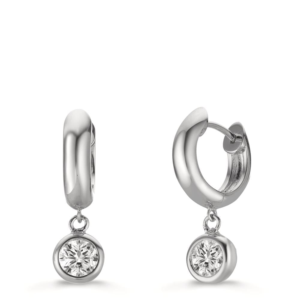 Créoles à charnières Argent Zircone 2 Pierres Rhodié