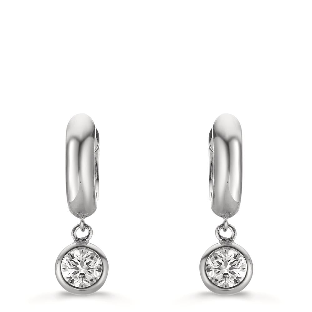 Créoles à charnières Argent Zircone 2 Pierres Rhodié