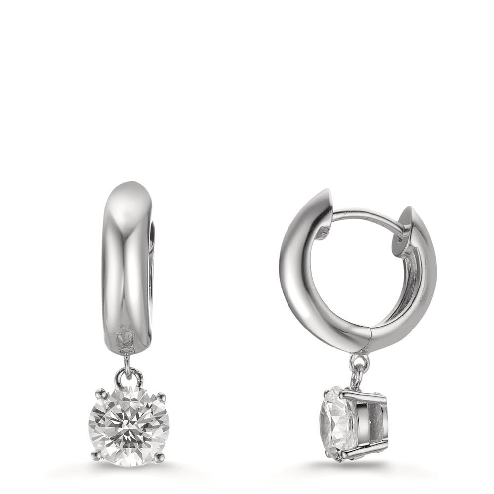 Créoles à charnières Argent Zircone 2 Pierres, 6 mm Rhodié