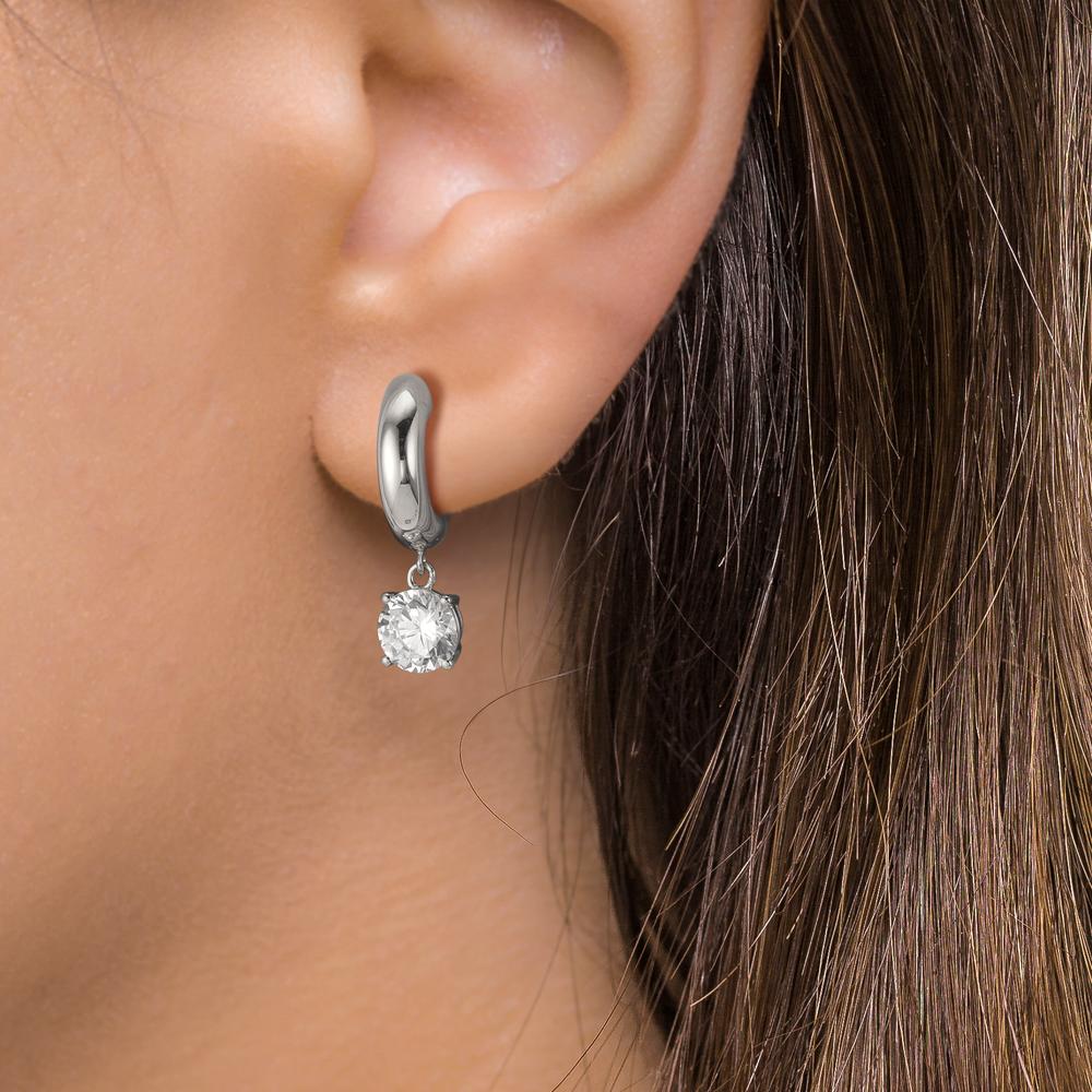 Créoles à charnières Argent Zircone 2 Pierres, 6 mm Rhodié