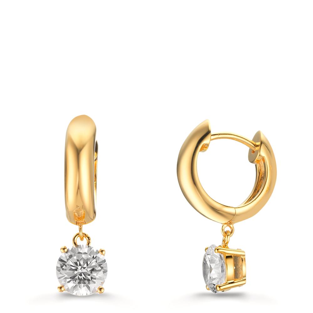 Créoles à charnières Argent Zircone 2 Pierres, 6 mm jaune Plaqué or