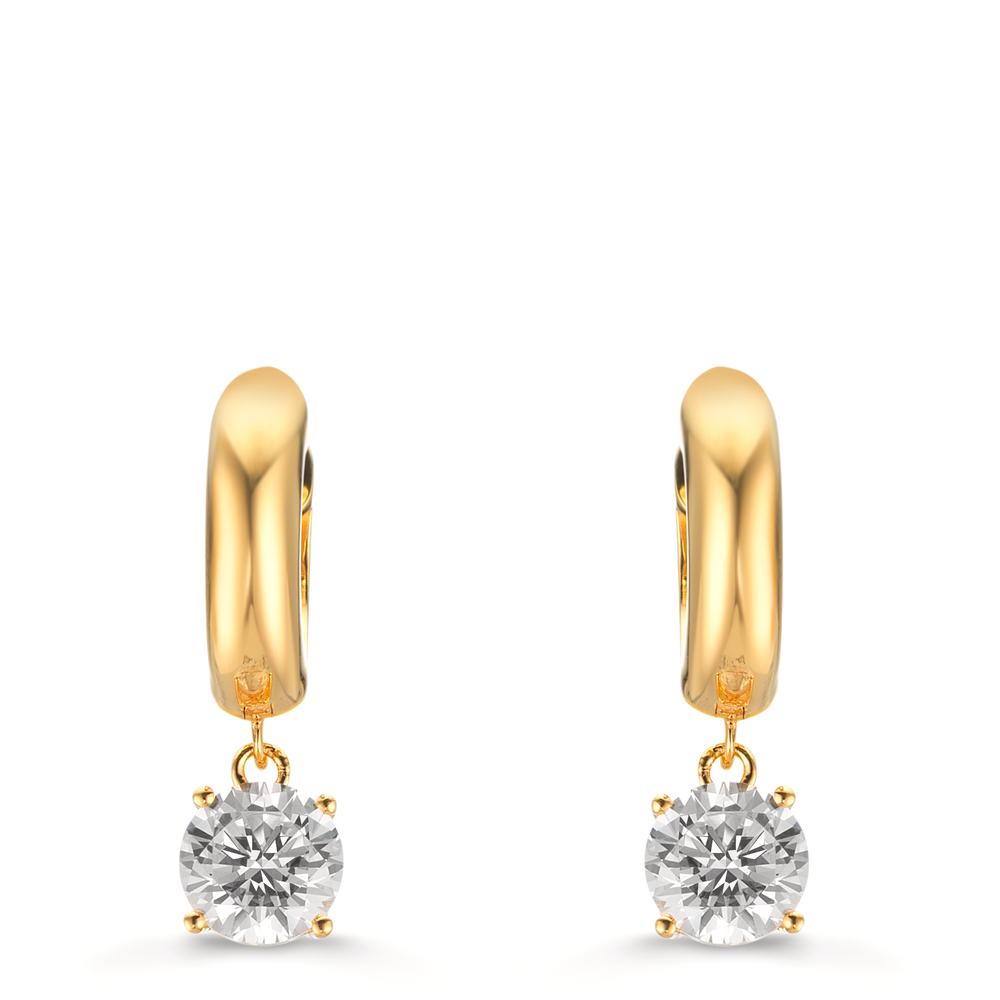 Créoles à charnières Argent Zircone 2 Pierres, 6 mm jaune Plaqué or